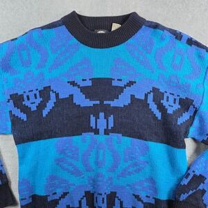 Permit Sweater Women XL Blue Geometric Abstract Vintage Knit Pullover Retro